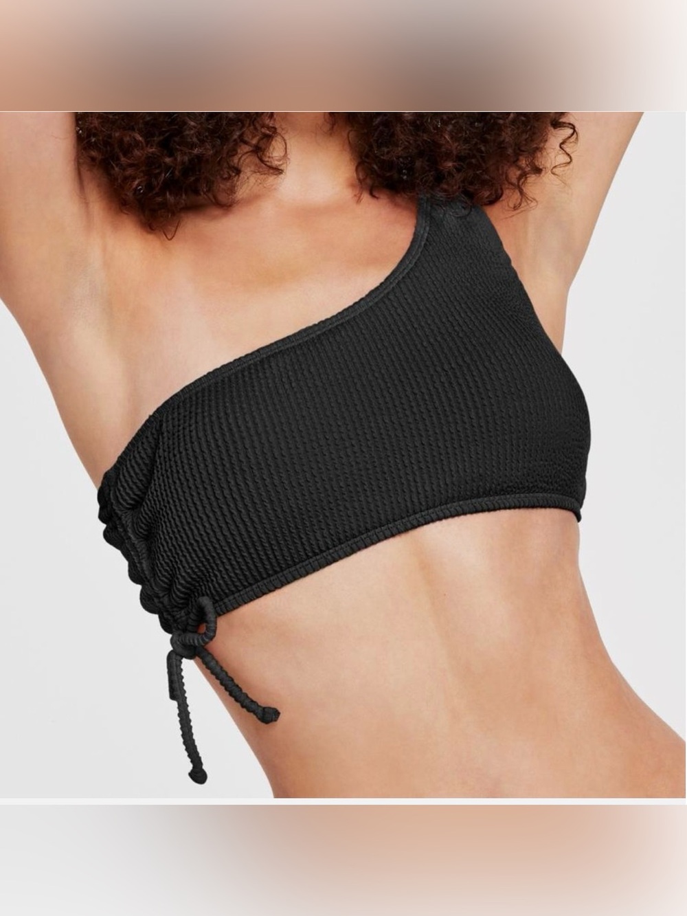 Salt + Cove Black One Shoulder Side Shirred Bikini Top M NWT